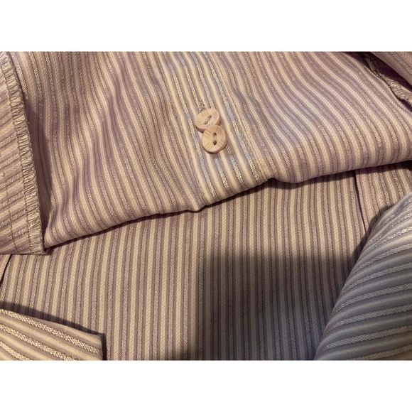 X-teen’s Shirt Women Sz M Purple Button Up Short Cap Sleeve Pin Stripe Nice Cut - Picture 11 of 12